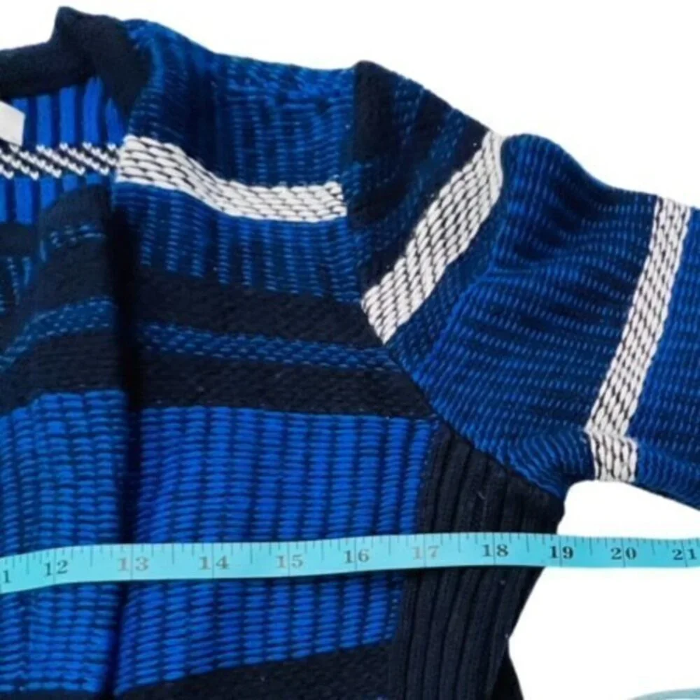 LOFT Womens Striped SOFT Knit MOTO Jacket Asymmetrical Zip Blue Black CITY‎ EUC